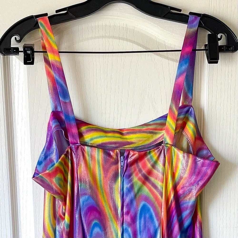Lip Service Vintage Psychedelic Midi Dress Sleeveless Slit Rainbow Large EUC